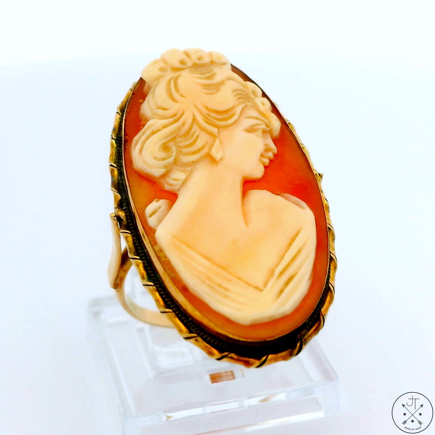 Large Antique 14k Yellow Gold Cameo Ring Size 8 Estate