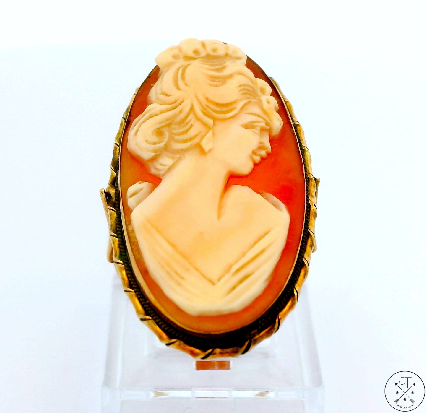 Large Antique 14k Yellow Gold Cameo Ring Size 8 Estate