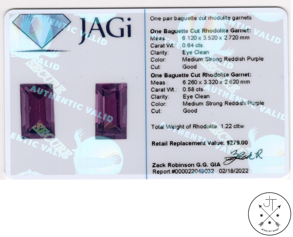 1.22 ctw Matched Pair Natural Rhodolite Garnet Baguette 6 x 3 mm Gemstones Certified Loose