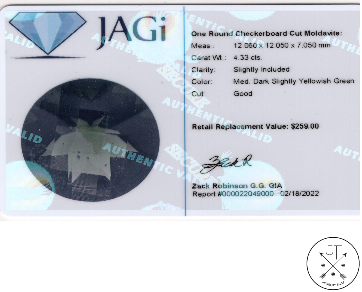 4.33 Carat Natural Moldavite Round Checkerboard 12 mm Gemstone Certified Loose