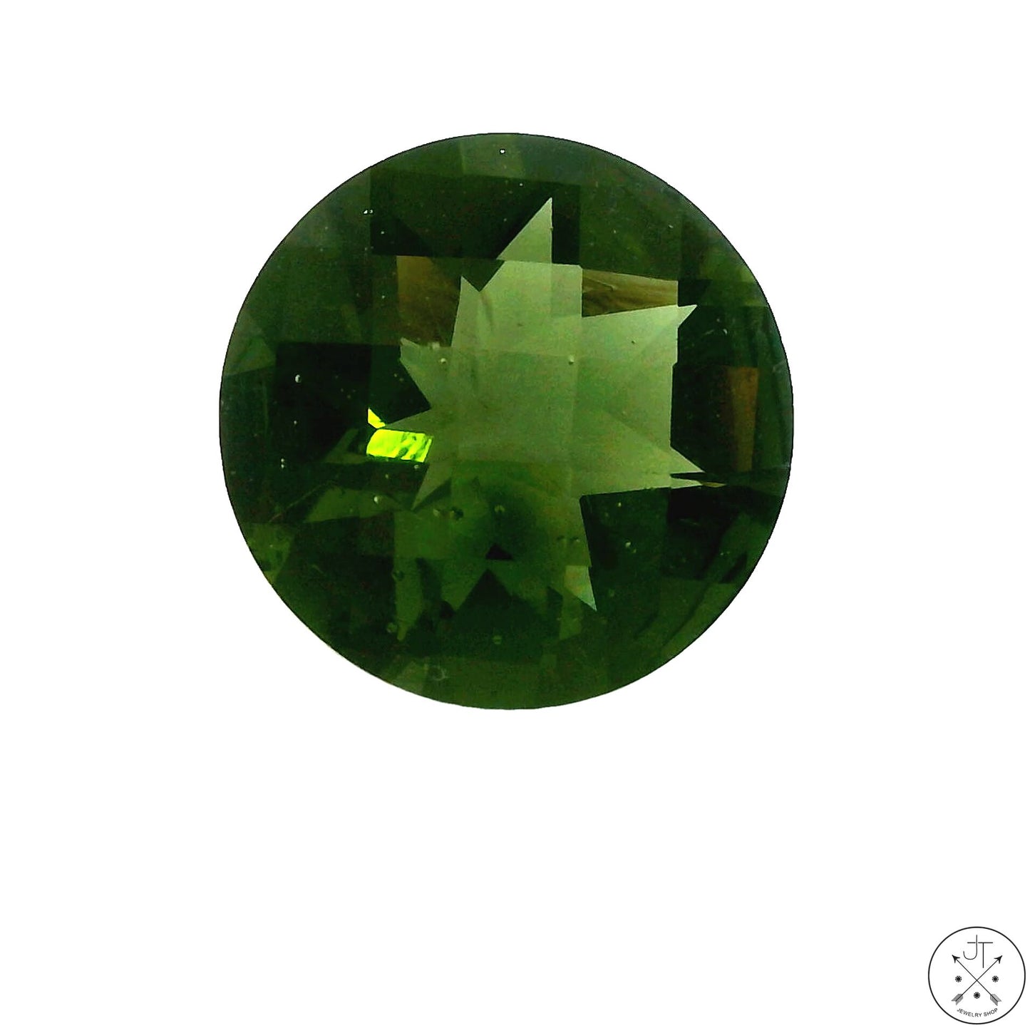 4.33 Carat Natural Moldavite Round Checkerboard 12 mm Gemstone Certified Loose