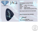 3.17 Carat Natural Bi-Color Sapphire 12 x 7.5 mm Triangular Faceted Gemstone Certified Blue Green