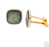 Vintage 14k Yellow and White Gold Cuff Links with Black Mother of Pearl