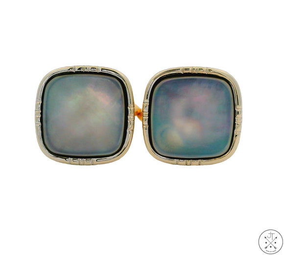 Vintage 14k Yellow and White Gold Cuff Links with Black Mother of Pearl