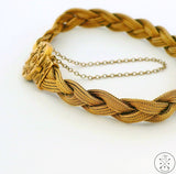 Victorian Etruscan Revival Woven Bracelet 14k 12k and 10k Yellow Gold 7.5 Inch Antique