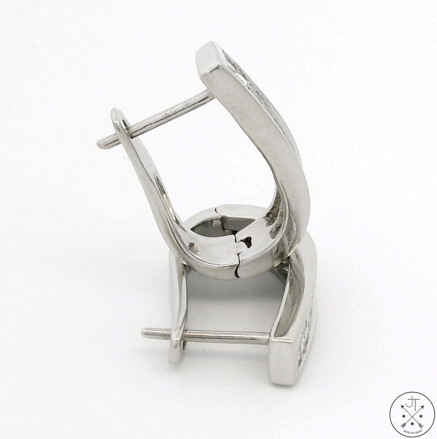 14k White Gold Huggie Earrings with 2 ctw Diamonds Hinged Princess Cut