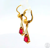 Antique 18k Yellow Gold and Pink Glass Dangle Earrings