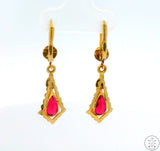 Antique 18k Yellow Gold and Pink Glass Dangle Earrings