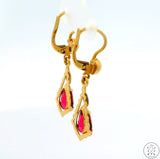 Antique 18k Yellow Gold and Pink Glass Dangle Earrings