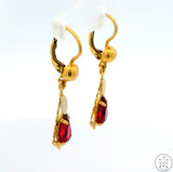 Antique 18k Yellow Gold and Pink Glass Dangle Earrings