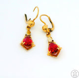 Antique 18k Yellow Gold and Pink Glass Dangle Earrings