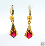 Antique 18k Yellow Gold and Pink Glass Dangle Earrings