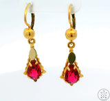 Antique 18k Yellow Gold and Pink Glass Dangle Earrings