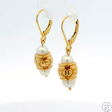 14k Yellow Gold Dangle Earrings with Cultured Pearl Leverback