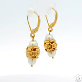 14k Yellow Gold Dangle Earrings with Cultured Pearl Leverback