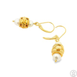 14k Yellow Gold Dangle Earrings with Cultured Pearl Leverback