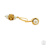 14k Yellow Gold Dangle Earrings with Cultured Pearl Leverback