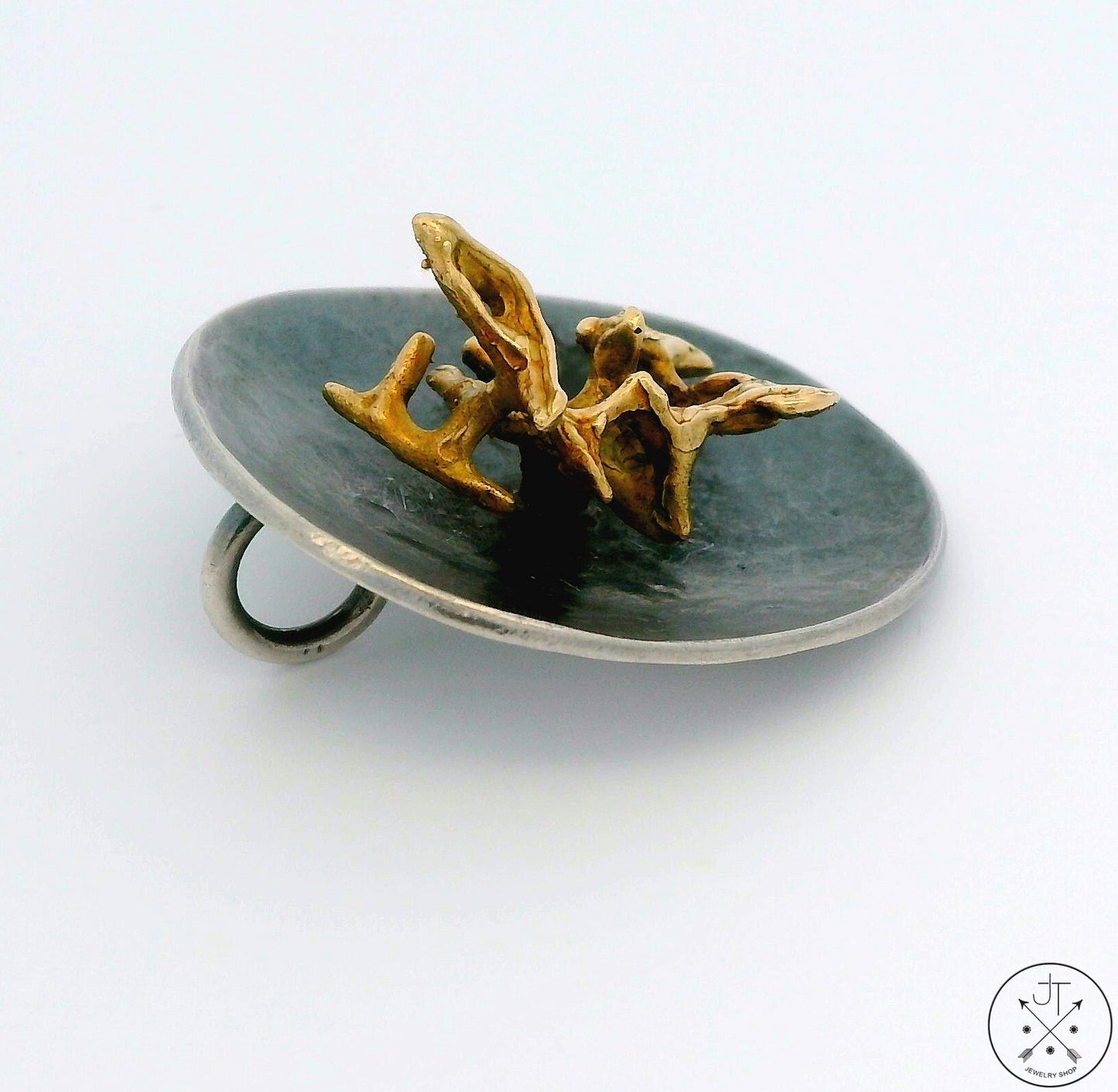 Vintage 18k Yellow Gold and Sterling Silver Pendant Custom Modernist Art High Relief Cast Branches