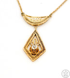 Antique Victorian 10k Yellow Gold Lavalier Necklace with White Sapphire 14.5 Inch