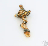 Vintage 14k Yellow Gold and Sterling Silver Cross Pendant Custom Wire Wrap