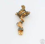 Vintage 14k Yellow Gold and Sterling Silver Cross Pendant Custom Wire Wrap