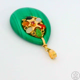 Vintage 14k Yellow Gold Malachite Gemstone Pendant Jade Carnelian Quartz