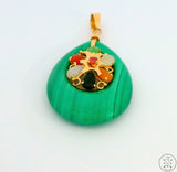 Vintage 14k Yellow Gold Malachite Gemstone Pendant Jade Carnelian Quartz