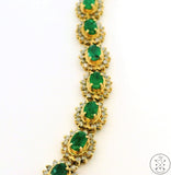 Vintage 14k Yellow Gold Tennis Bracelet with 5 ctw Emeralds and 3 ctw Diamonds 7.5 Inch