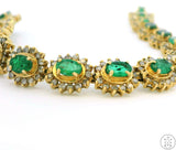 Vintage 14k Yellow Gold Tennis Bracelet with 5 ctw Emeralds and 3 ctw Diamonds 7.5 Inch