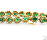 Vintage 14k Yellow Gold Tennis Bracelet with 5 ctw Emeralds and 3 ctw Diamonds 7.5 Inch