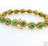 Vintage 14k Yellow Gold Tennis Bracelet with 5 ctw Emeralds and 3 ctw Diamonds 7.5 Inch