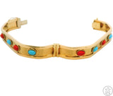 14k Yellow Gold Bracelet with Turquoise and Coral Size XL Fashion Bangle Style 7.5 Inch