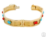 14k Yellow Gold Bracelet with Turquoise and Coral Size XL Fashion Bangle Style 7.5 Inch