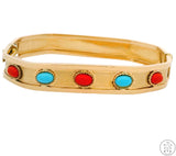 14k Yellow Gold Bracelet with Turquoise and Coral Size XL Fashion Bangle Style 7.5 Inch