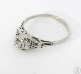 Antique 18k White Gold Filigree Ring with Mine Cut Diamond Size 8.5