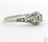 Antique 18k White Gold Filigree Ring with Mine Cut Diamond Size 8.5