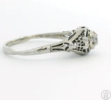 Antique 18k White Gold Filigree Ring with Mine Cut Diamond Size 8.5