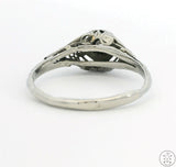 Antique 18k White Gold Filigree Ring with Mine Cut Diamond Size 8.5