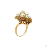 Mikimoto Vintage 14k Yellow Gold Cluster Ring with Pearls Size 7.5