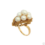 Mikimoto Vintage 14k Yellow Gold Cluster Ring with Pearls Size 7.5