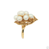 Mikimoto Vintage 14k Yellow Gold Cluster Ring with Pearls Size 7.5