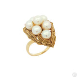 Mikimoto Vintage 14k Yellow Gold Cluster Ring with Pearls Size 7.5