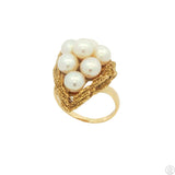 Mikimoto Vintage 14k Yellow Gold Cluster Ring with Pearls Size 7.5