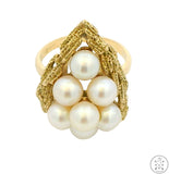 Mikimoto Vintage 14k Yellow Gold Cluster Ring with Pearls Size 7.5