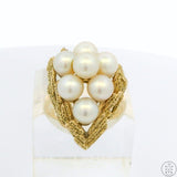 Mikimoto Vintage 14k Yellow Gold Cluster Ring with Pearls Size 7.5