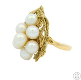 Mikimoto Vintage 14k Yellow Gold Cluster Ring with Pearls Size 7.5