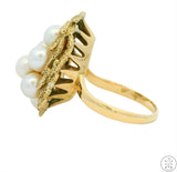 Mikimoto Vintage 14k Yellow Gold Cluster Ring with Pearls Size 7.5