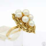 Mikimoto Vintage 14k Yellow Gold Cluster Ring with Pearls Size 7.5