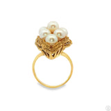 Mikimoto Vintage 14k Yellow Gold Cluster Ring with Pearls Size 7.5