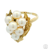 Mikimoto Vintage 14k Yellow Gold Cluster Ring with Pearls Size 7.5